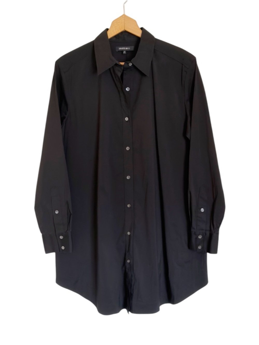 Lafayette 148 Black Poplin Button Front Roll-tab Sleeves Shirt Dress size 12